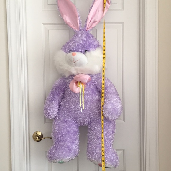 Huge Lavender Bunny Stuffed Animal Floppy Ears White Tail Pink Neck Bow - Picture 7 of 12